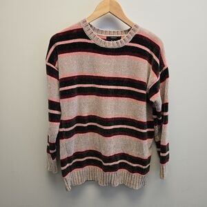 Forever 21 Small Chenille Soft Striped Oversized Sweater Tan Pink Burgundy Green